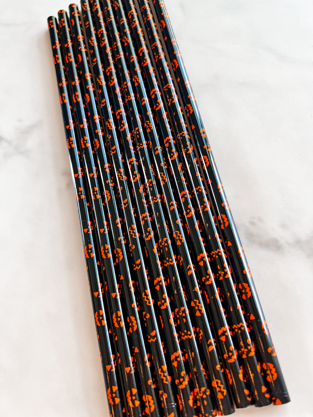 10pk orange pumpkin face plastic straws