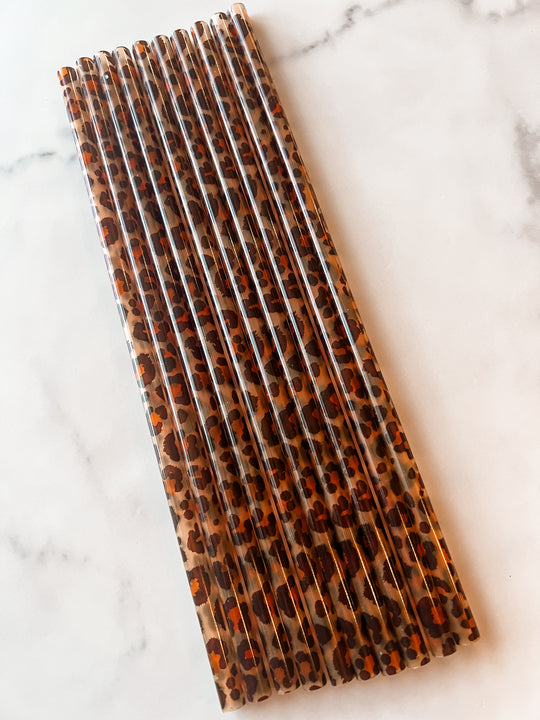 10pk leopard plastic straws
