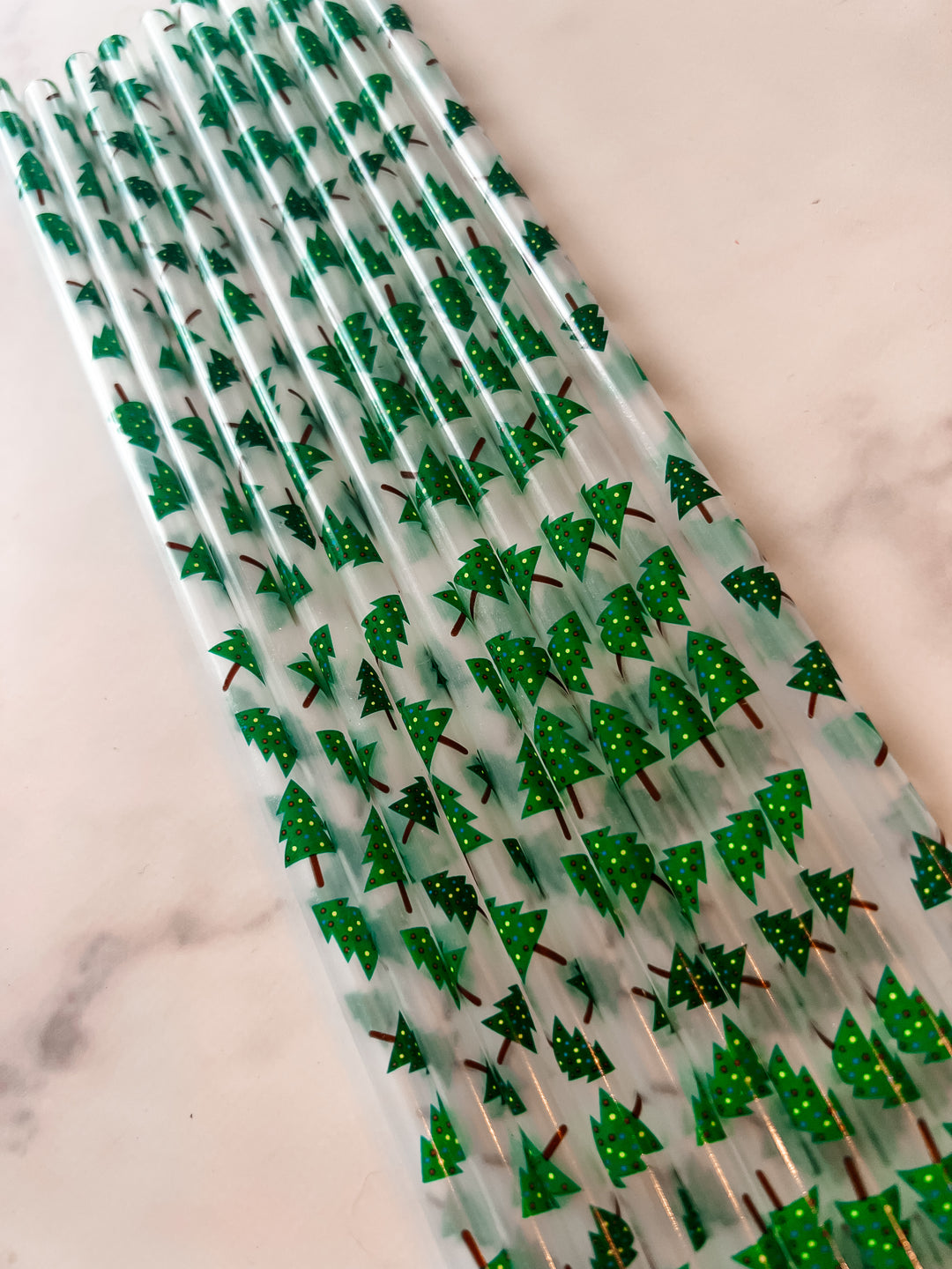 10 in 10pk Christmas tree plastic straws