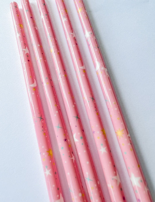 Pink star  plastic straws