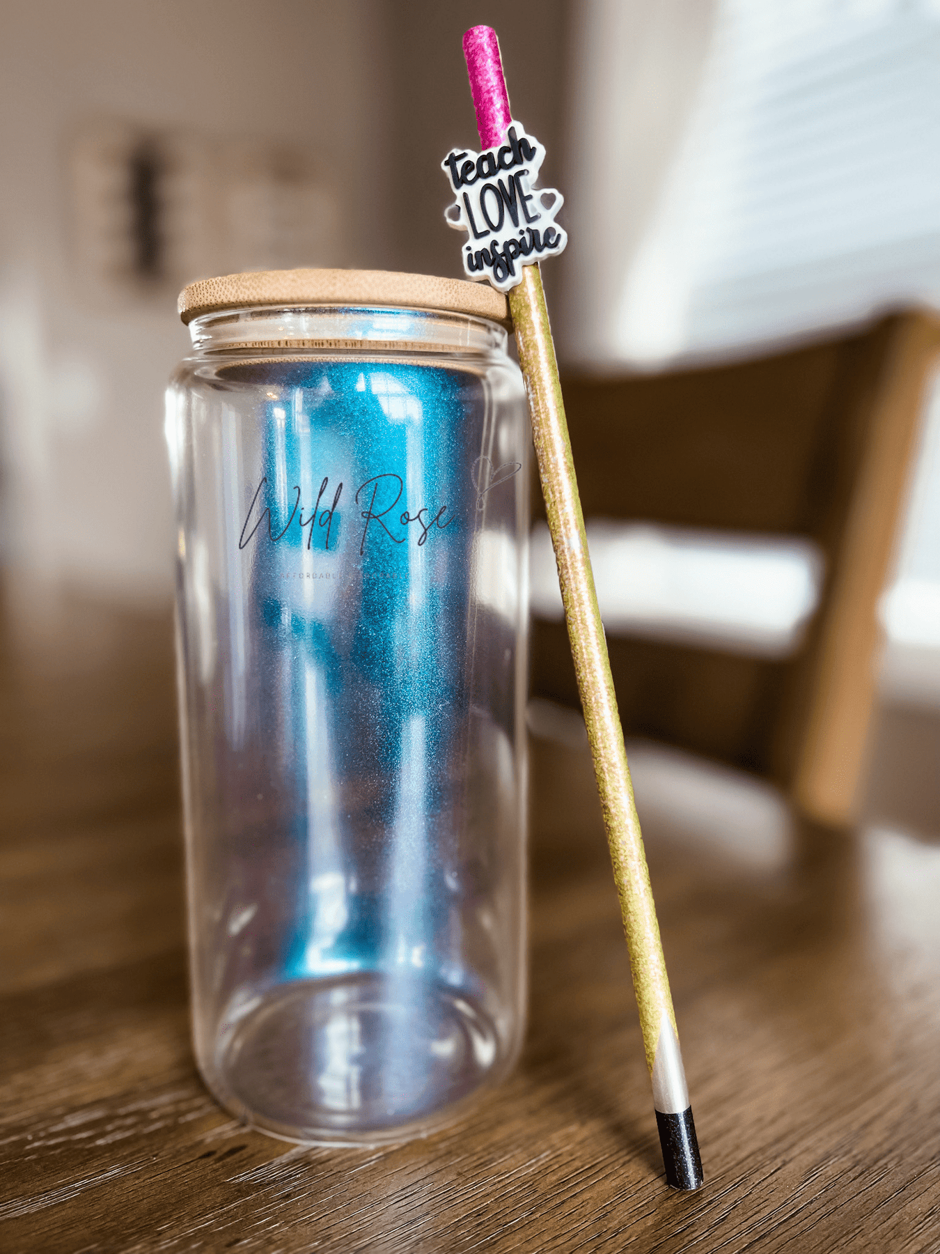 Exclusive Pencil/ Teacher print plastic straw – Wild Rose
