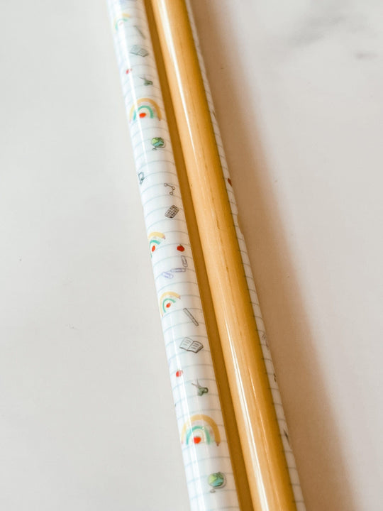 Exclusive Pencil/ Teacher print plastic straw